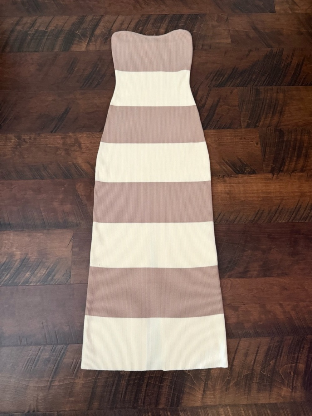 Le Lis Strapless Ribbed‎ Knit Maxi Dress Beige Cream Stripes Women Small